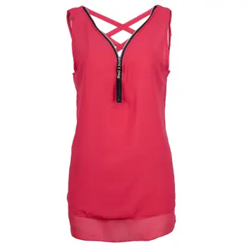 

Summer Women's Fashion Deep V-neck Zippered Vest Crossed Sexy Top Chiffon Sleeveless Women's Casual Tops red