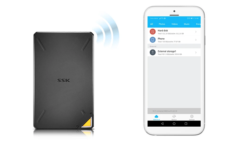  SSK Portable Wireless External Hard Drive Hard Disk Smart Hard Drive 1TB Cloud Storage WiFi Remote 