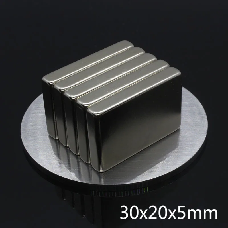 Горячая 2 шт. 30x20x5 мм N35 NdFeB супер сильный Мощный Редкоземельный блок постоянные магниты никель неодимовый магнит