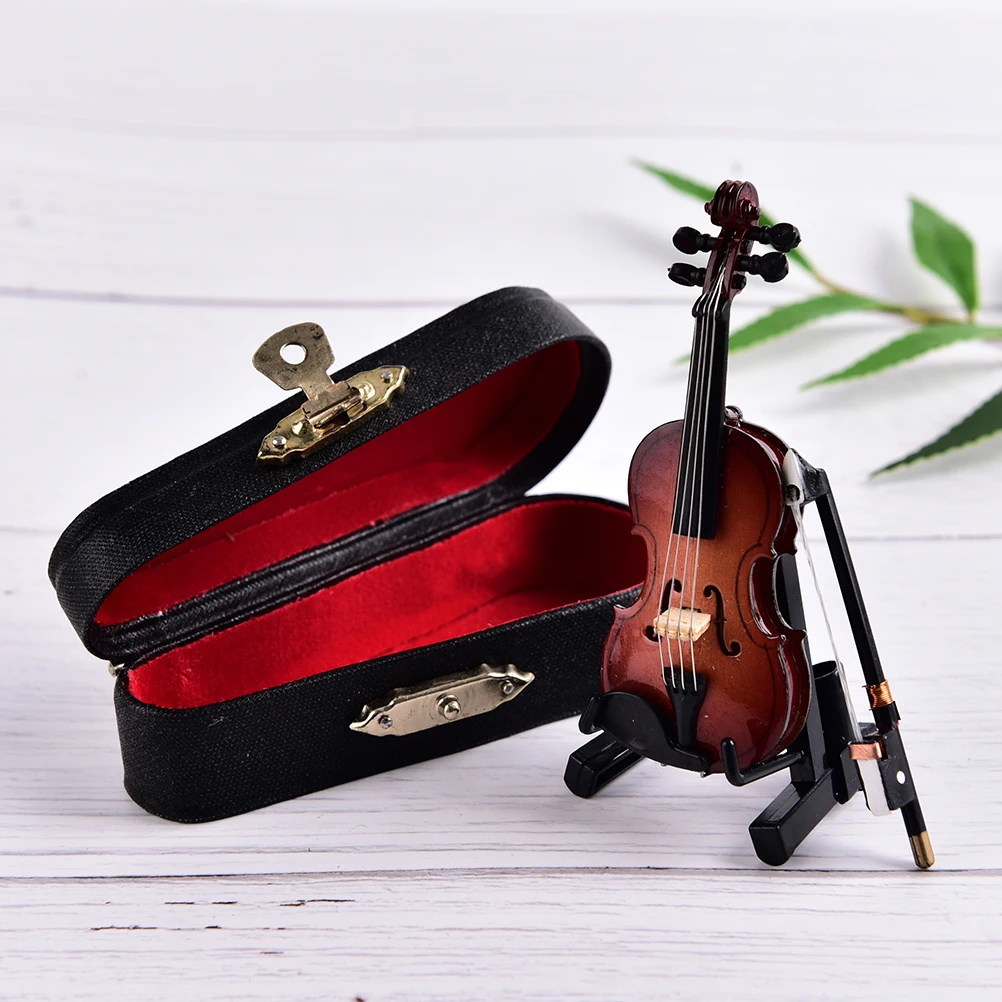 8cm Wooden Musical Instruments Collection Decorative Ornaments Hot Mini Violin With Support Miniature Model Decoration Gifts