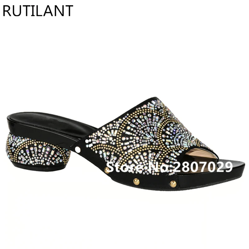 

Latest Black Color Italian Women Sandals Shoe for Party African Wedding Low Heels Slip on Women Pumps High Quality Wedding Shoe