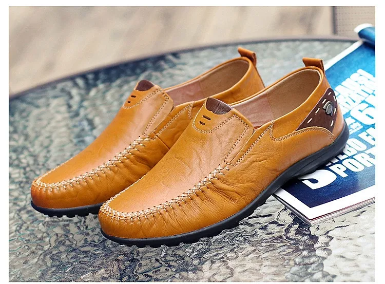 Мужская повседневная обувь из натуральной кожи; люксовый бренд; коллекция года; мужские лоферы; мокасины; дышащая обувь без шнуровки; Цвет Черный; обувь для вождения; большие размеры 39-47