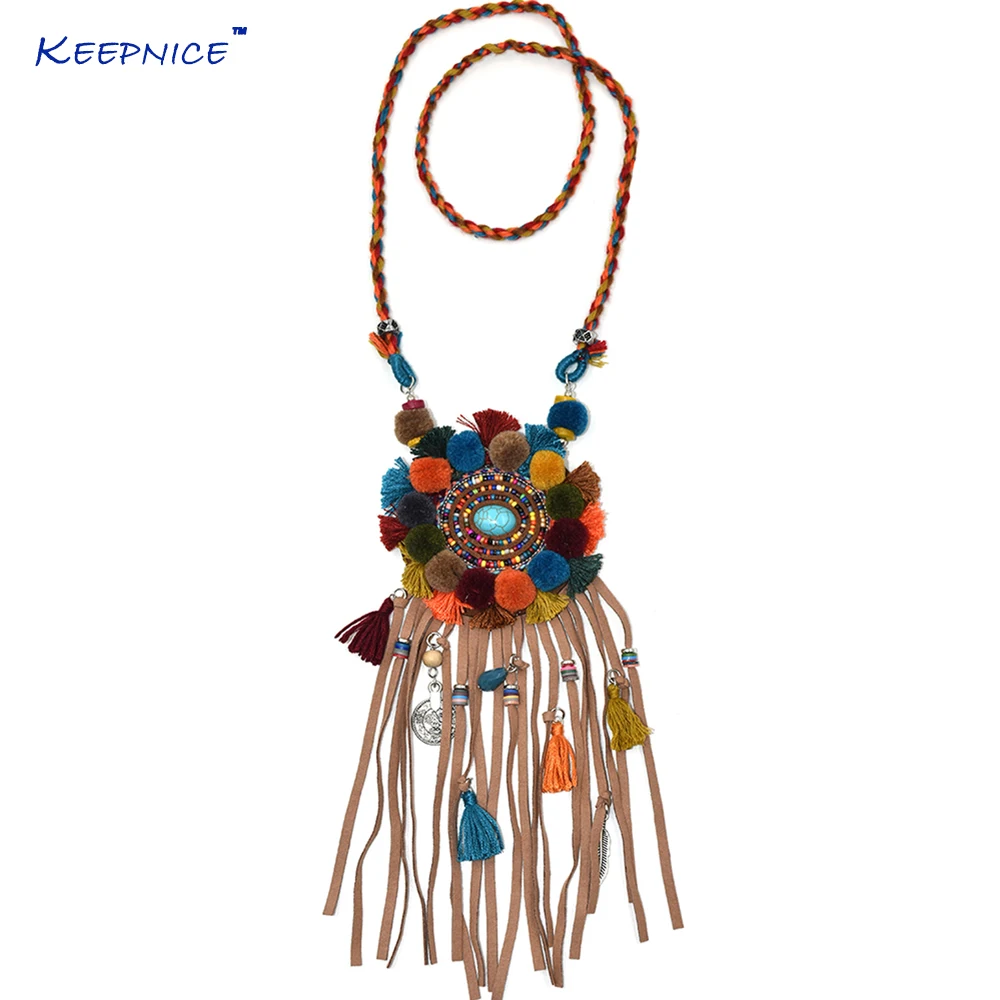 Statement brown jewelry Extravagant gypsy necklace Real leather and feathers jewelry Extra long feathered necklace Multistrand necklace