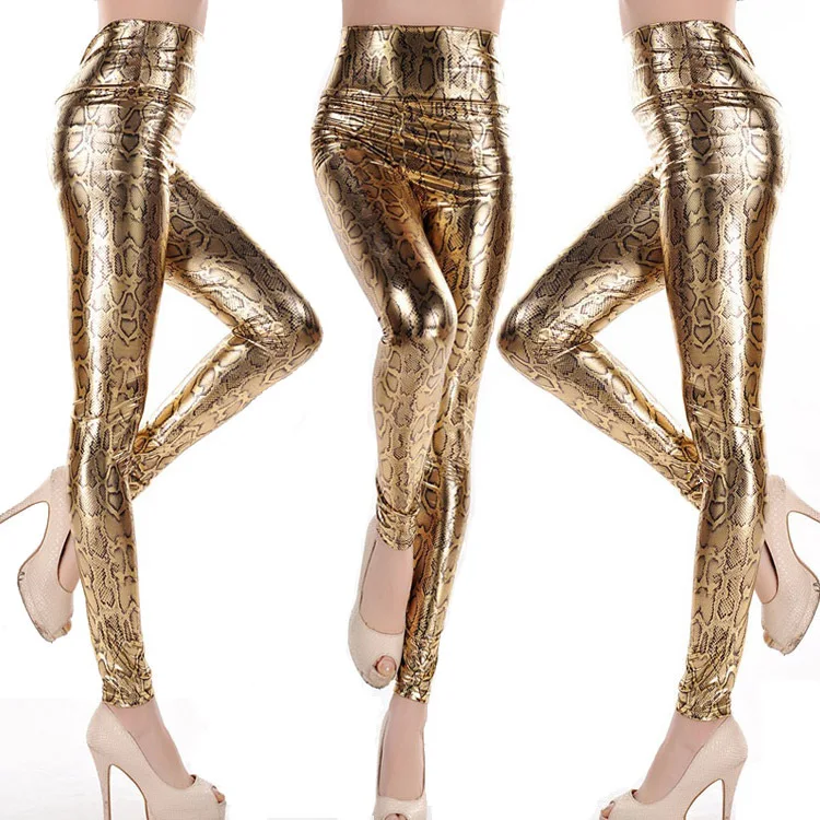 

Free shipping Women' High Waist Leggings Snake Grain Printed Sexy Pu Leather Pants High Quality Pants