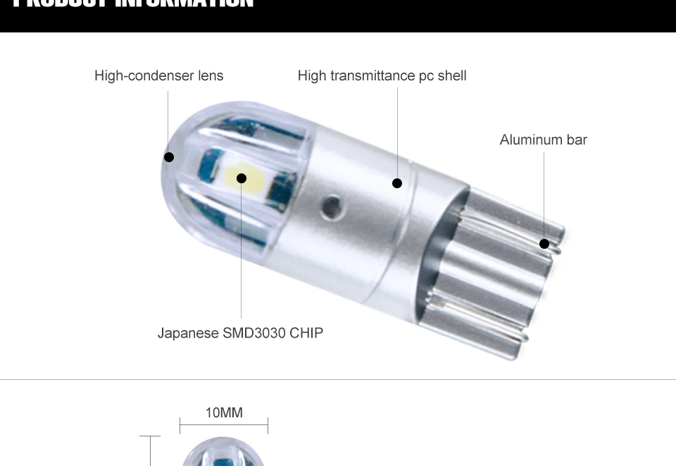 T 10 Светодиодная лампа для авто светодиодный лампочка Внутренний Сигнал противотуманная Парковка без ошибок свет 1* белый высокой мощности шоссе 12-24 в 2 шт
