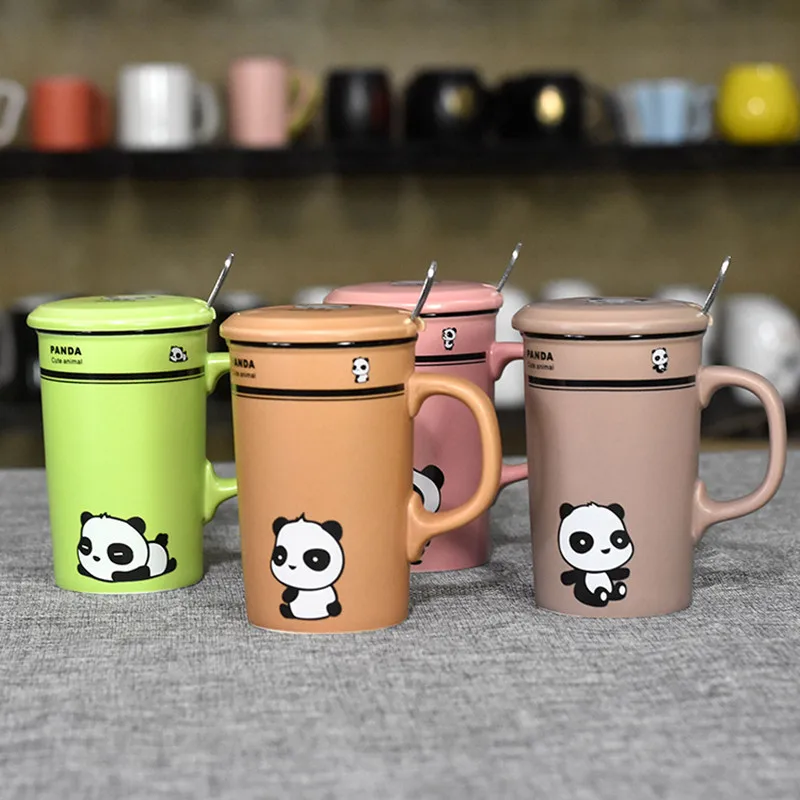 

Cartoon panda ceramic cup creative gift water bottle with cover spoon couple mug coffee milk mugs tea cup outdoor travel