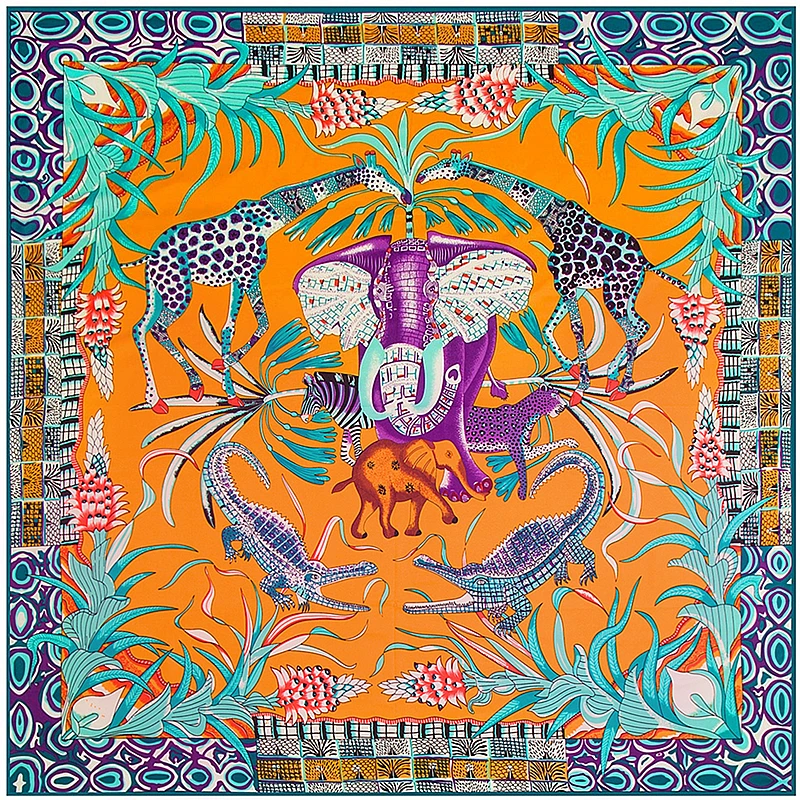 

130*130cm Square 100% Twill Silk Scarf Bandana Women Shawls Bufanda Large Floral Printed Scarves Stoles Scarf Kerchief Hijab