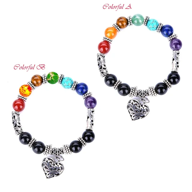 New Design Femme Chakra Mixed Stone Bracelet Healing Pray Mala Heart New Design Femme Chakra Mixed Stone Bracelet Healing Pray Mala Heart Pendant Bracelets Men Buddha Beads
