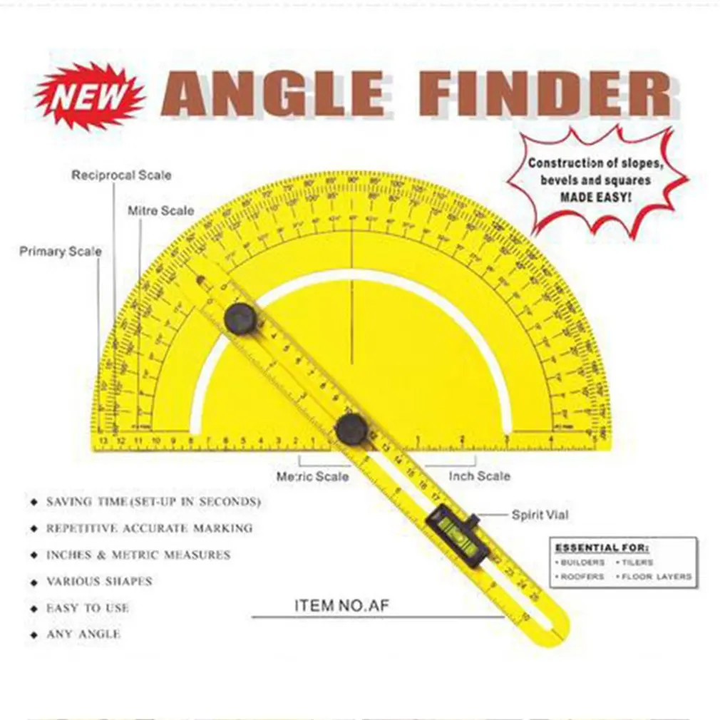 Мультиугловая линейка, пластиковый транспортир 180 градусов для строителя, плотника, мастера и инженера, большой размер