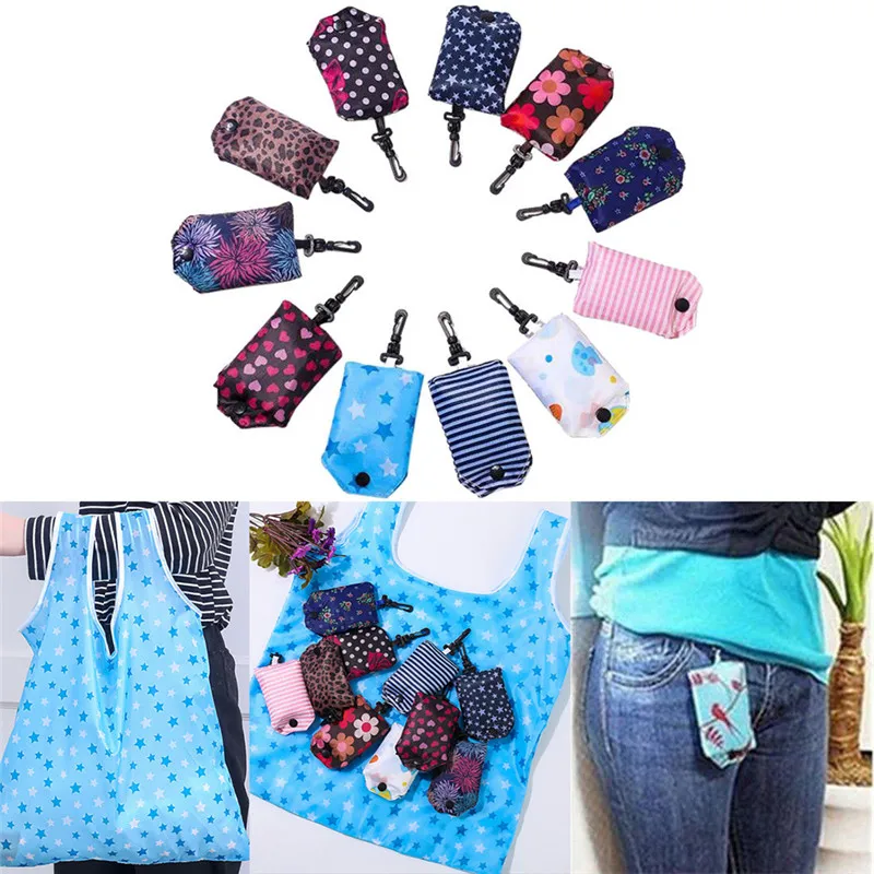 1Pc Foldable Key Chain Tote Pouch Reusable Shopping Hanging Bag Handbag