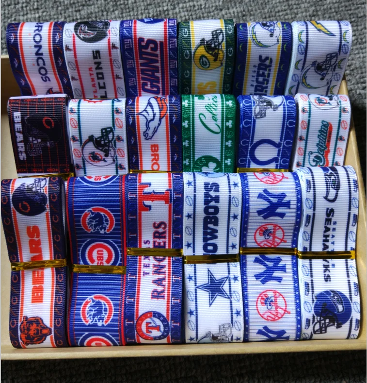 

New set 7/8 " 22 mm mixed 10 styles random collocation sport team logo print grosgrain ribbon GRSPRD010