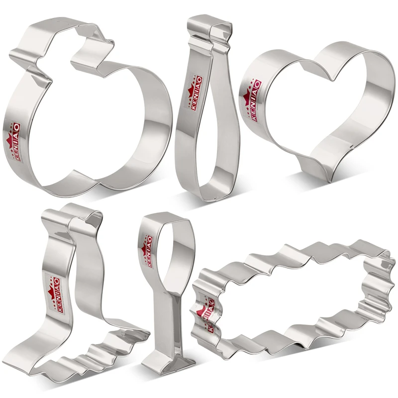 KENIAO для свадебного печенья Cutter Set 6 шт. Шампанское/свадебное платье/Сердце/кольцо печенье и помадка