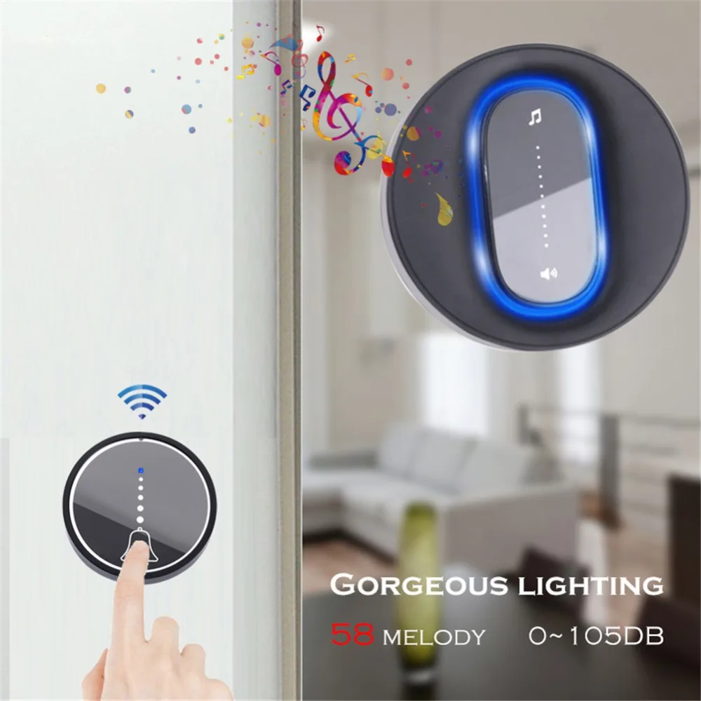 SMATRUL self powered Waterproof Wireless DoorBell night light no battery EU plug home Cordless Door Bell 1 2 button 1 2 Receiver 1