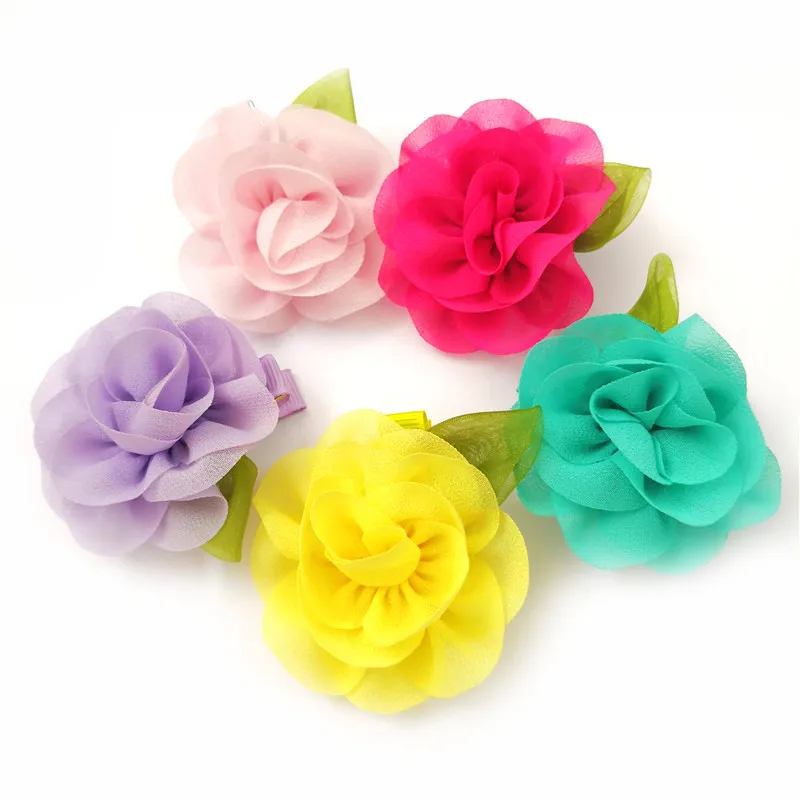 

5 Pcs/lot Sweet Chiffon Fabric Flower Hair Clips Girls' Hairpin Kids Hair Accessories PC023