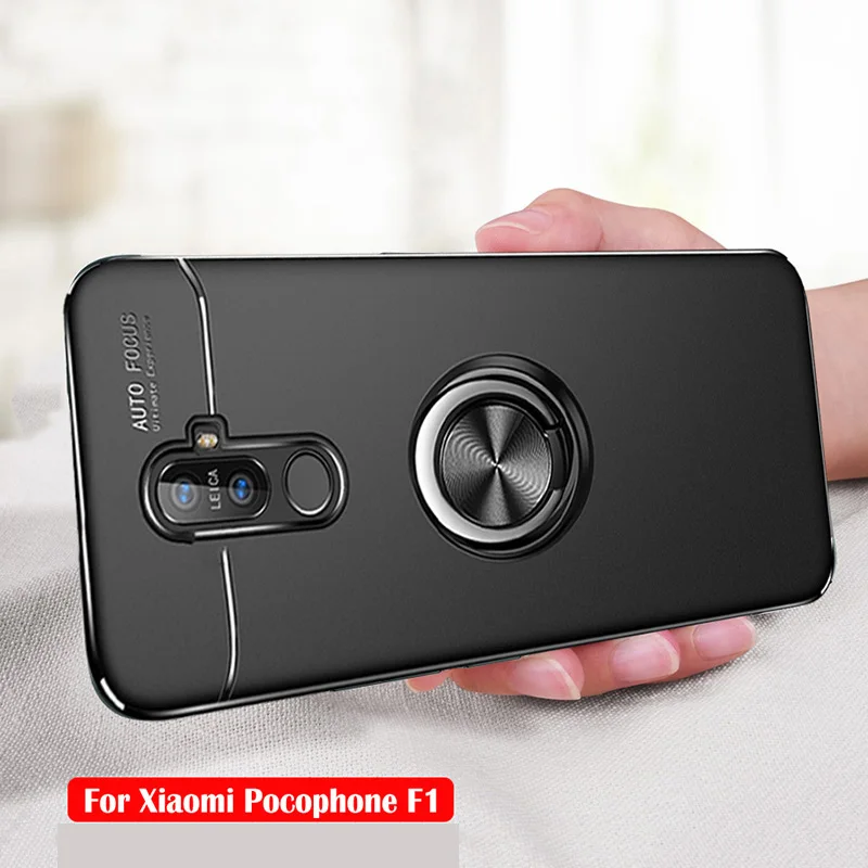 For Xiaomi Pocophone F1 Case Cover Poco F1 Cover Car Magnetic Ring Bracket Silicone TPU Back Case For PocoPhone F1 Poco F1 Case