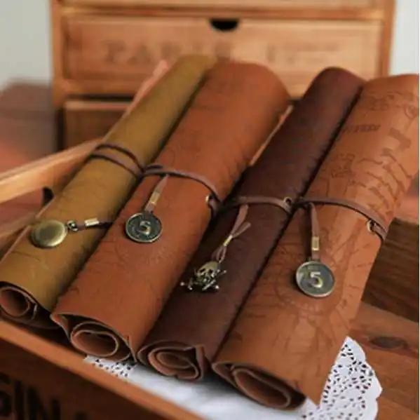 

2017 Retro Vintage Pirate Roll Up PU Leather Pen Pencil Case Bags Treasure Map Kid Party Gift Favor Make up Cosmetic Bag H0003