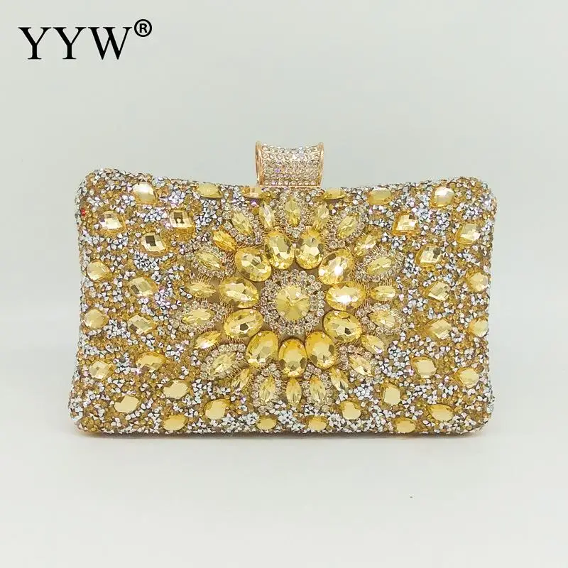 

Vintage Women Evening Clutch Bags Gold Beaded Wedding Party Handbags Purse 2019 Fashion Ladies Box Shaped Metal Clutches
