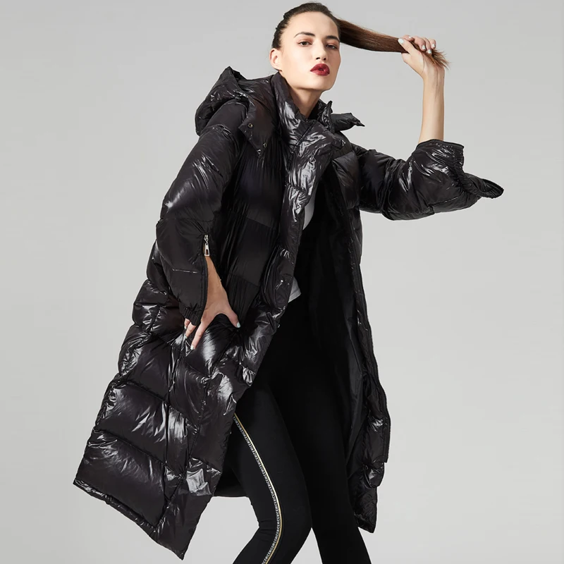 Brand Luxury 2018 Winter Women's Down Jacket Chic Bright Duck Down Coat Women Thick Warm Hooded Female Snow Overcoat -30 AO709