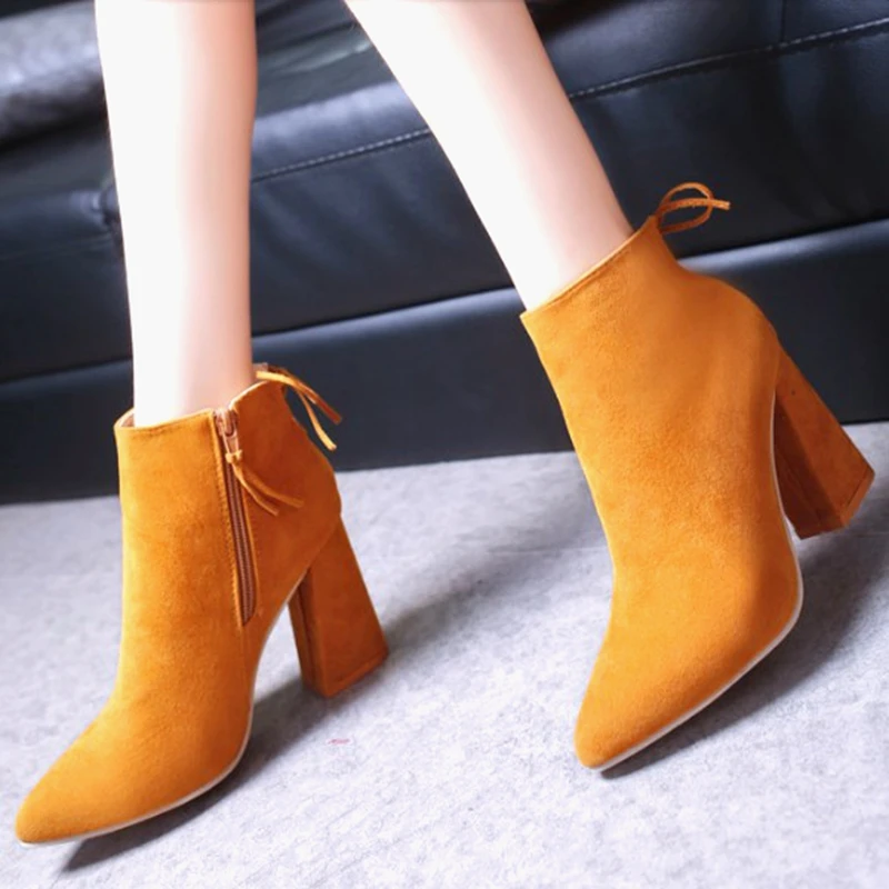 

2016 fashion boots female British style martin boots student single boots girls autumn winter thick heel pointed toe boots naked