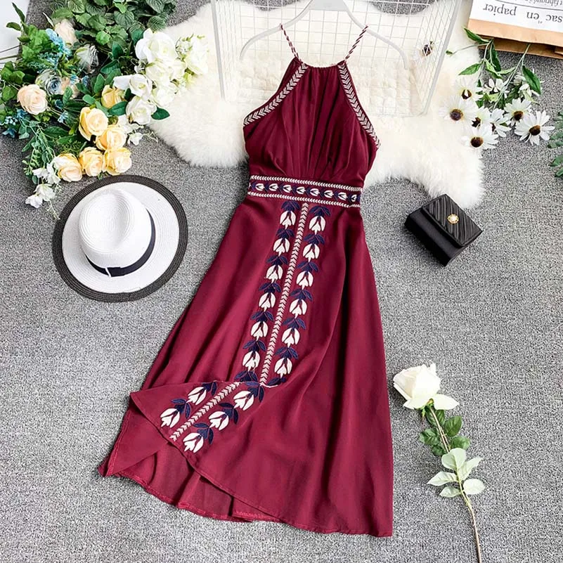 

Bohemia resort Vestidos wind hanging neck strapless dress Sexy Party Backless Print Sleeveless Club Dress Night Out Women Dresse