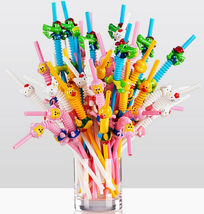

500PCS Cartoon Drinking Straw Cute Color PP Juice Milk Straw Christmas Gift Party Decoration