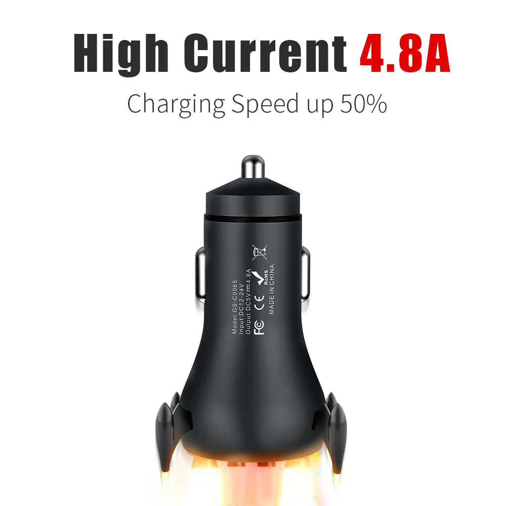 

A.S 5V 4.8A Dual USB Car Charger Fast Charging Metal Car-Charger Auto Charge 2 Port 24W for iPhone X 8 7 6 Samsung Xiaomi Huawei