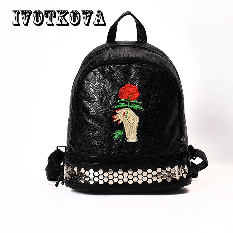IVOTKOVA Floral Pu Leather Backpack Women Embroidery School Bag For Teenage Girls Brand Ladies Small Backpacks