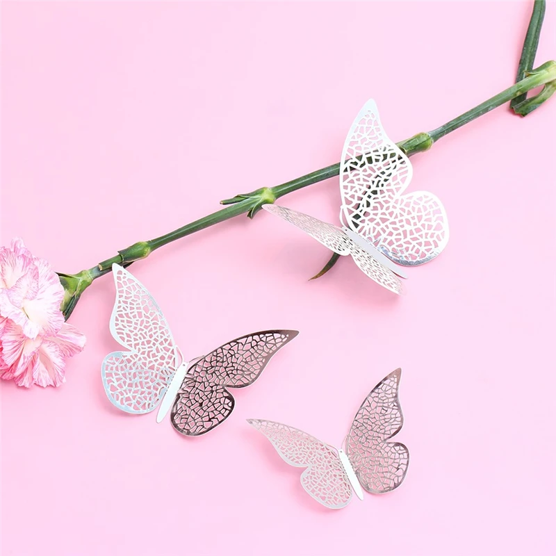 

12pcs 3D Hollow Butterfly Wall Stickers DIY Home Decorations Butterflies Fridge Stickers Room Decor Party Wedding Festival Decor
