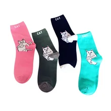 Брендовые элегантные креативные женские носки с котом, милые женские хлопковые носки с рисунком, забавные носки с котом на среднем пальце