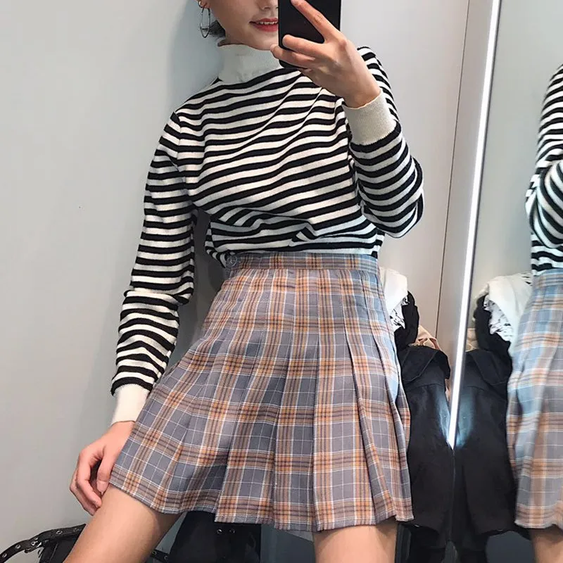 

Summer Plaid Harajuku Skirts Casual Japanese Cute College Pleated Skirt Korea A-Line High-rise Bf Knee-Length Skirt big size 2XL