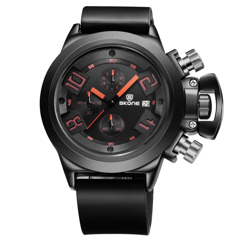 

New Skone Watch Men Japanese quartz movement Sport Watch Silicone strap Wristwatch Fashion Popular Date Chronograph Relogio