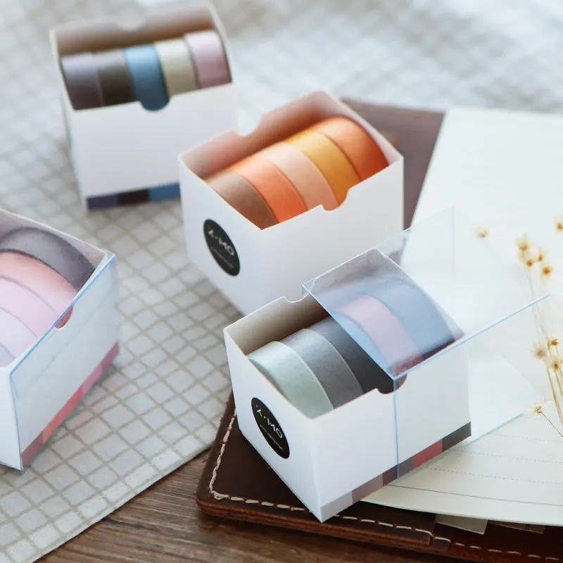 5X DIY decorative scrapbook masking tape Solid color paper tape washi tape stationery Sticker Label office adhesive tape 4