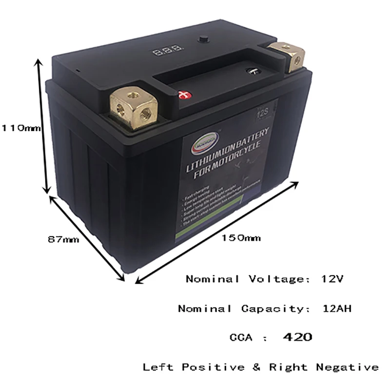 12S литий-ионный мотоцикл LiFePO4 батарея 12 В 420CCA 12AH Размер-150*87*110 мм пусковое устройство с защитой от напряжения BMS
