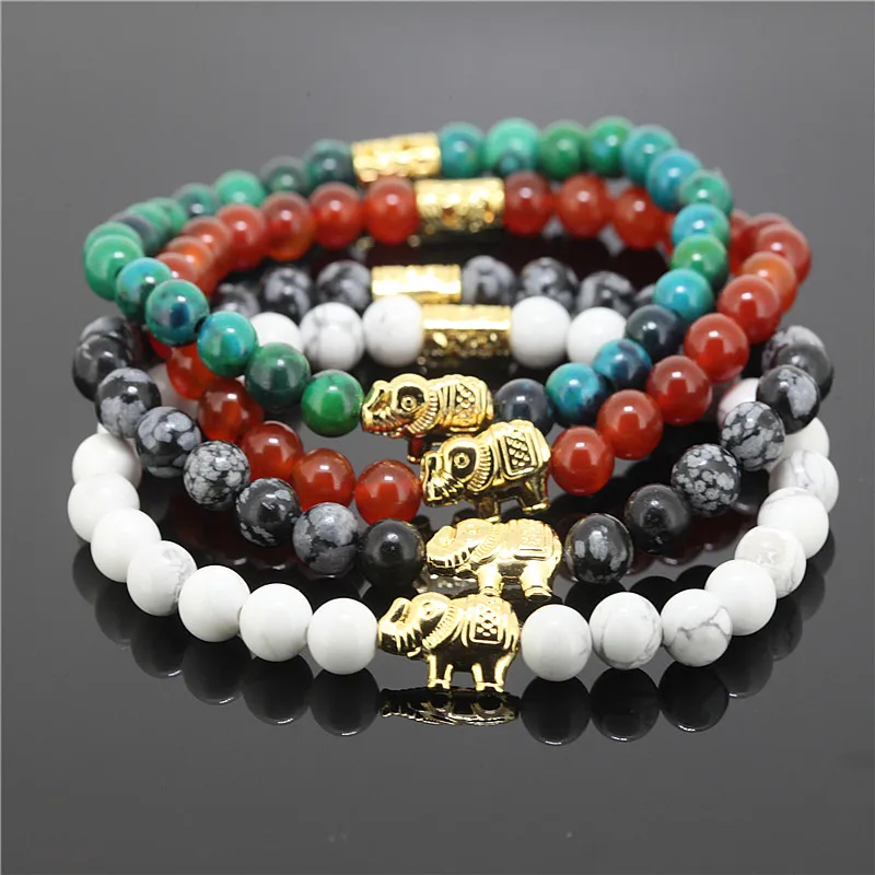 

4PCS 2017 New Fashion Natural Stone Elephant Bracelet For Women /Red Nature/Phoenix Lapis/Black Snowflake Bead Bracelet