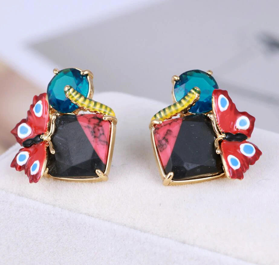 

2019 New Handmade Enamel glaze Butterfly gem stone earrings Women earrings