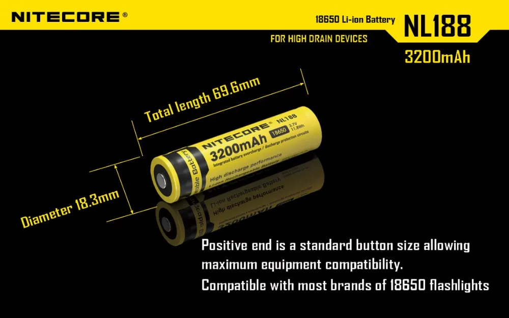 2 шт NITECORE 18650 3200mAh NL1832 3,7 V 11.8Wh литий-ионная аккумуляторная батарея с защитой от аккумулятора