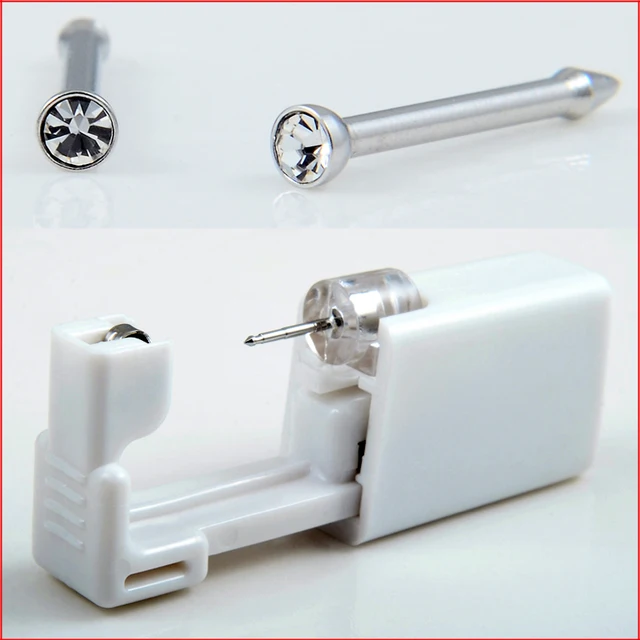 1Pieces Disposable Sterile Nose Stud Piercing Gun Tool Kit Build In