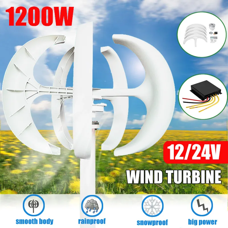 

1200W 12/24V Wind Turbines Generator Lantern 5 Blades Motor Kit Vertical Axis With Controller Gift For Home Hybrids Streetlight