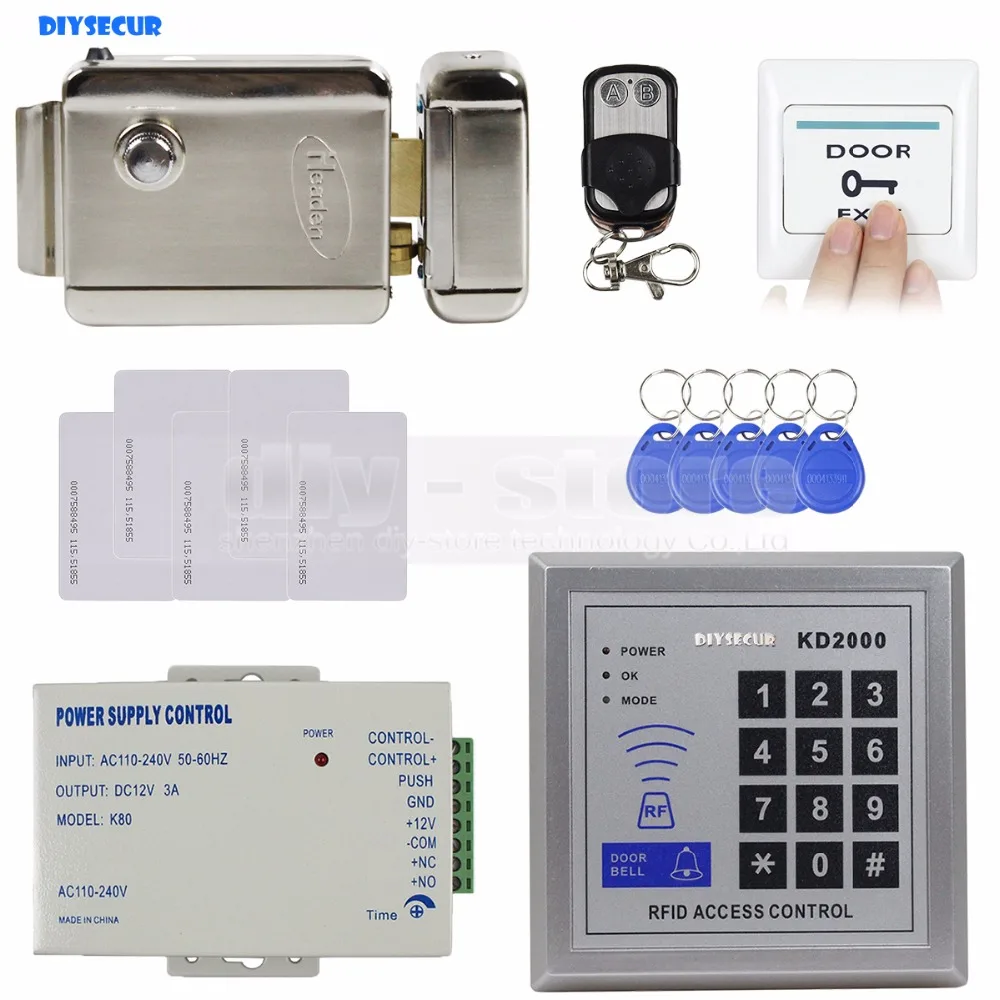 

DIYSECUR Full Complete Rfid Card Keypad Door Access Control Kit + Electric Door Lock + Exit Button Brand New KD2000