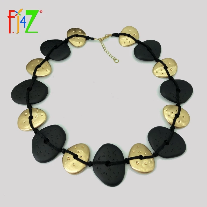 

F.J4Z Hot Faux Collar Necklace Woman Black & Retro Gold Geo Choker Necklace For Women Collar Bijoux