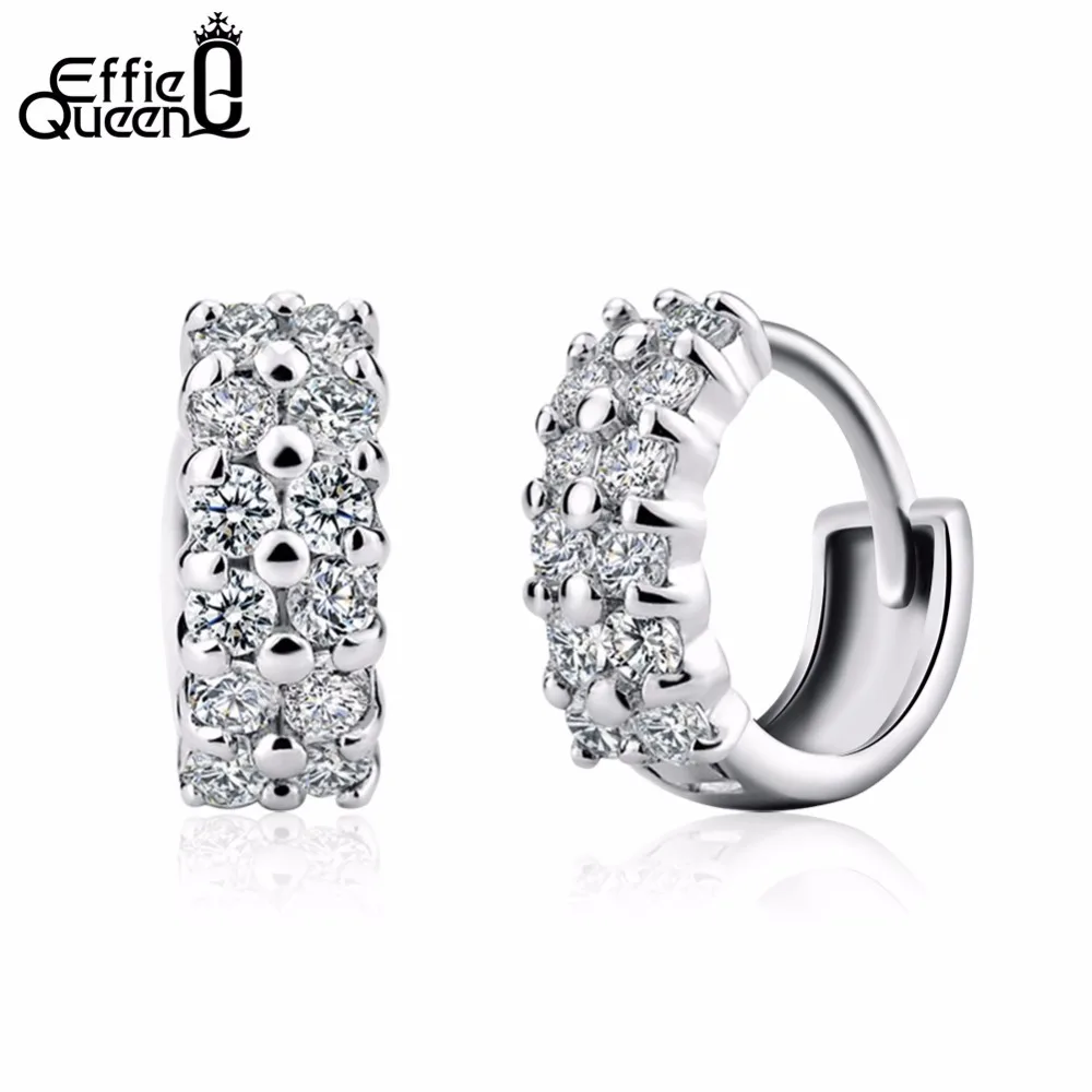 

Effie Queen Small Hoop Design Earrings Silver Color Cubic Zirconia Earrings Top Quality Free Shipping WE01