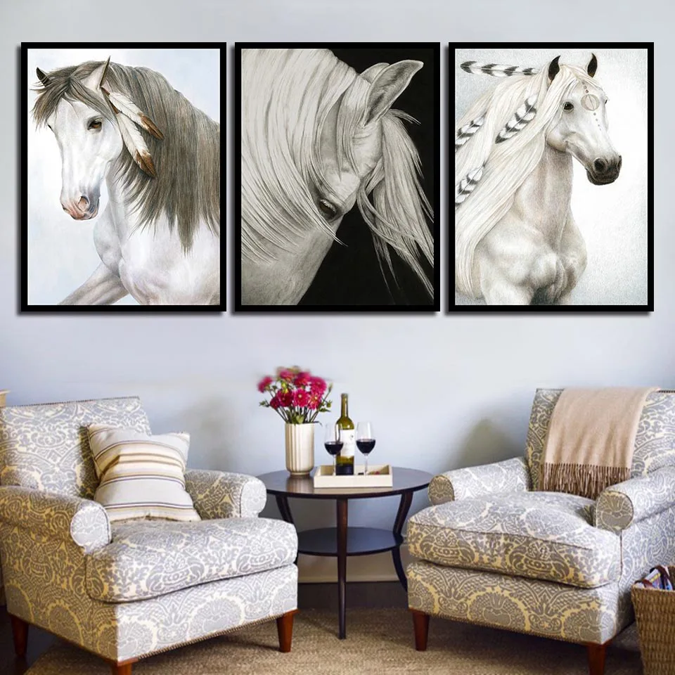 Canvas Modern Printing Minimalist Style Posters Animals White Horse Nordic Paintings Decor Home