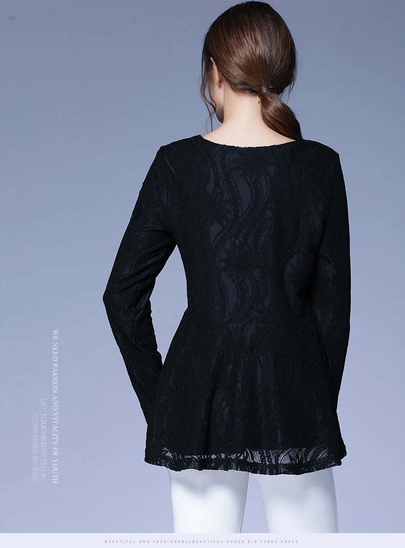 L XL XXL 3XL 4XL 5XL Плюс Размер Хлопок Кружева Новая осень 2017 блузка женские длинные
