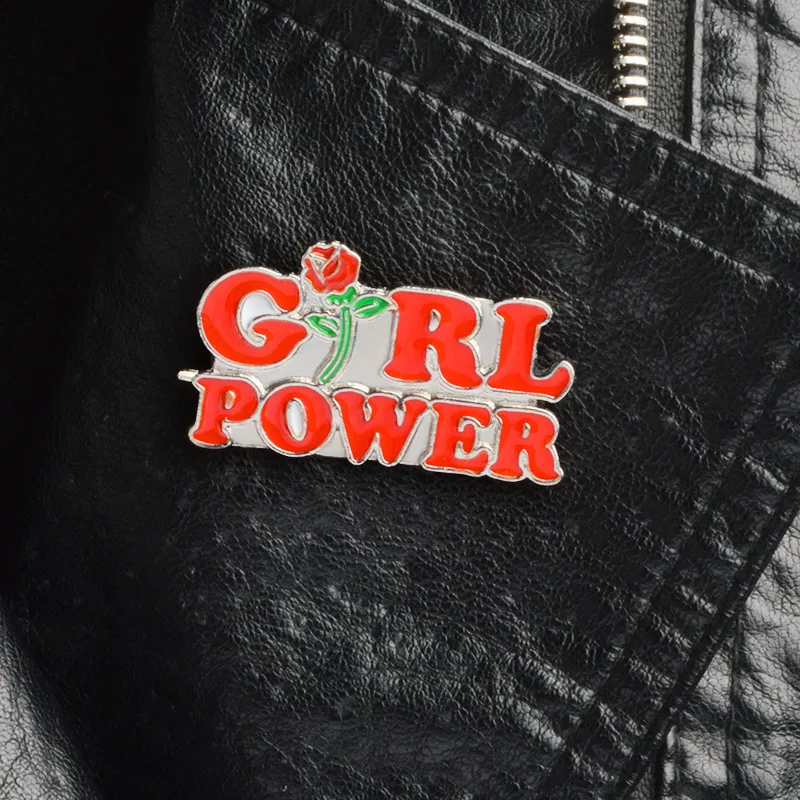 Женская эмалированная брошь Girl Power с красной розой булавка эмалью значок на