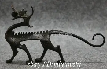 

Old Chinese Bronze Collect FengShui Unicorn Dragon Kylin PiXiu Beast Statue