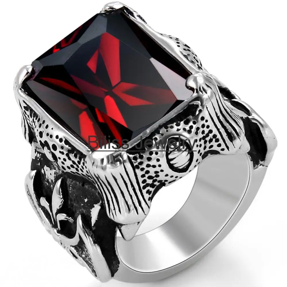 Vintage Style Stainless Steel Wedding Band Red Cz Dragon Claw Biker Vintage Style Stainless Steel Wedding Band Red Cz Dragon Claw Biker Men S Engagement Ring Black Silver Color In Rings From Jewelry Accessories On