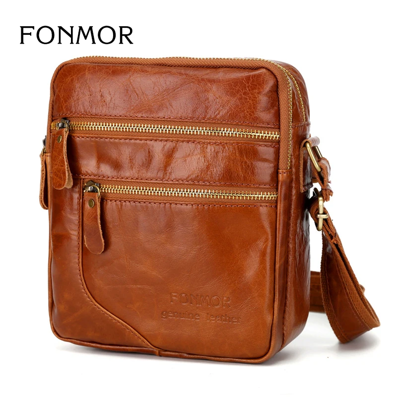 

New Oil Wax Leather Bag Men Crossbody Bags Vintage Shoulder bag Cowhide Double Zipper Travel Small bags Man
