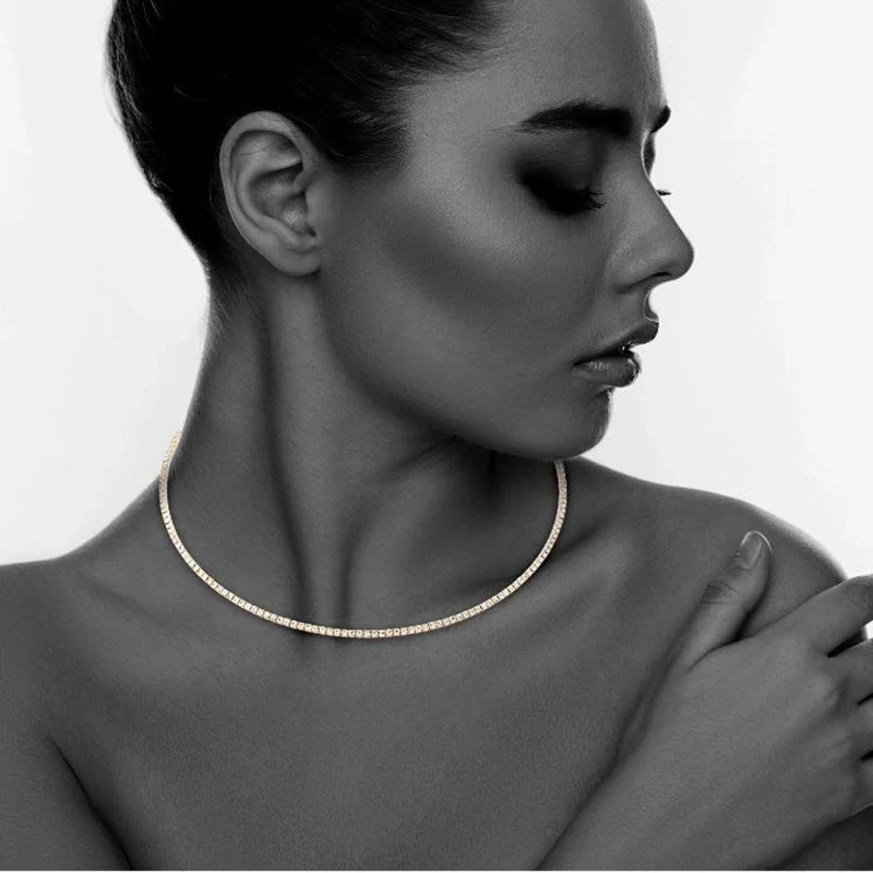 

StoneFans Simple Beads Choker Necklace Women Sparkly 1 Row Round Flexible Rhinestone Crystal Choker Necklace Statement Jewelry