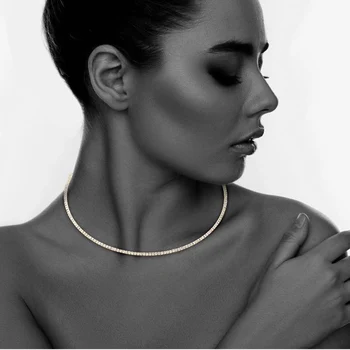 StoneFans Simple Beads Choker Necklace Women Sparkly 1 Row Round Flexible Rhinestone Crystal Choker Necklace Statement Jewelry