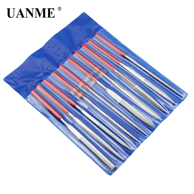 

UAMNE 10pcs 140mm Diamond Needle File Mini Rasp Wood Carving Metal Hand File Set Microtech Hobby Hand Needle